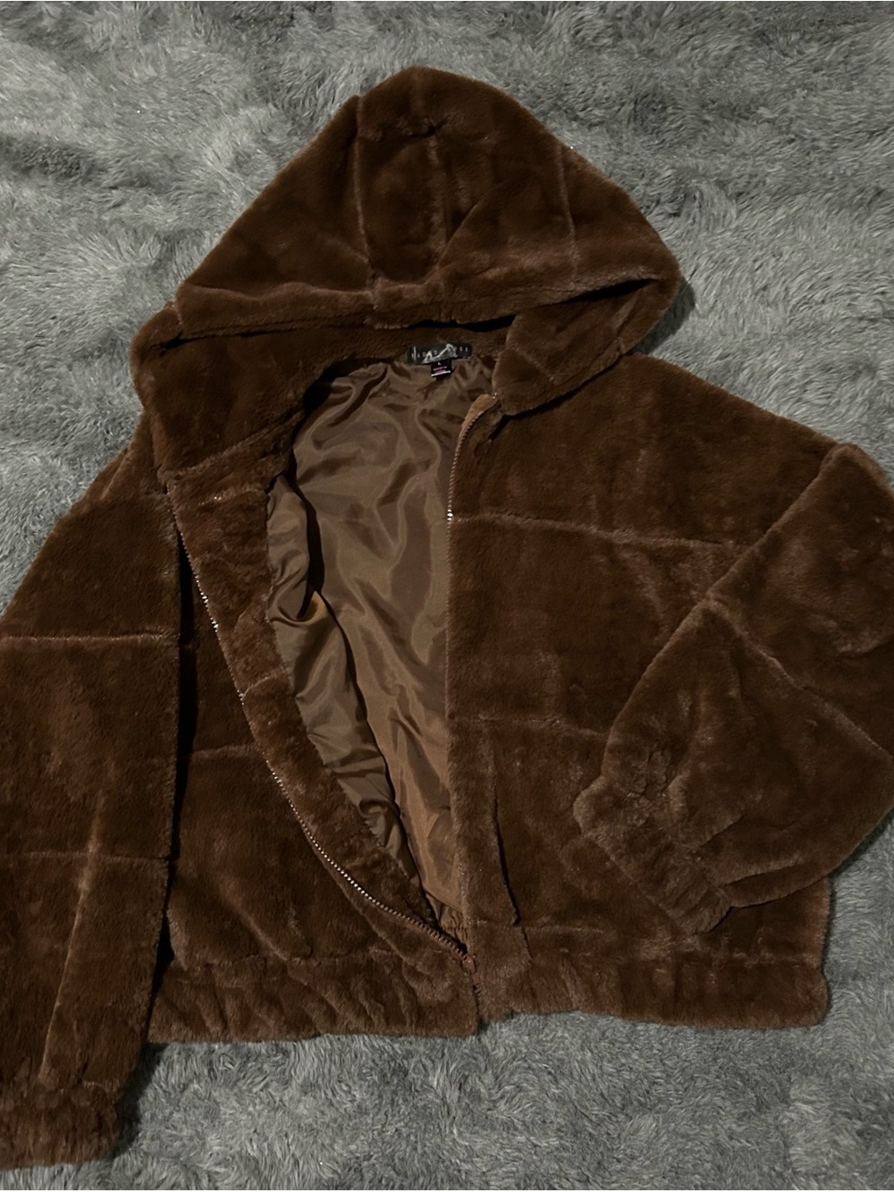 Women’s Hooded Faux Fur Jacket - Brown
